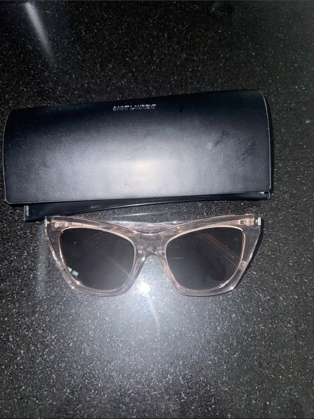 Saint Laurent Transparent Pink Cat-Eye Sunglasses with Black Lenses